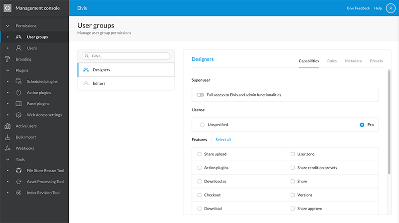 The User Groups page