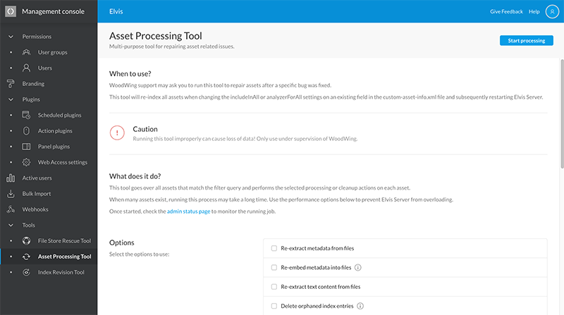 The Asset Processing tool