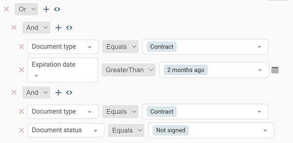 An example of setting up a grouped search