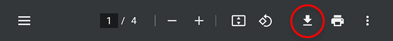 The Download icon in the toolbar when viewing a document in PDF format