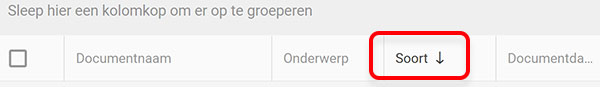 Een pijl verschijnt wanneer een kolom is gesorteerd