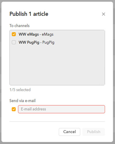 The new design of the Publish dialog of Digital articles