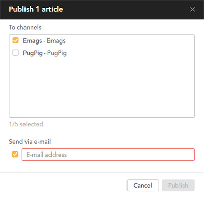 The old design of the Publish dialog of Digital articles