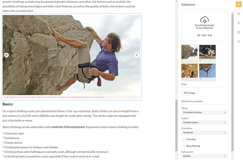 A filled slideshow component