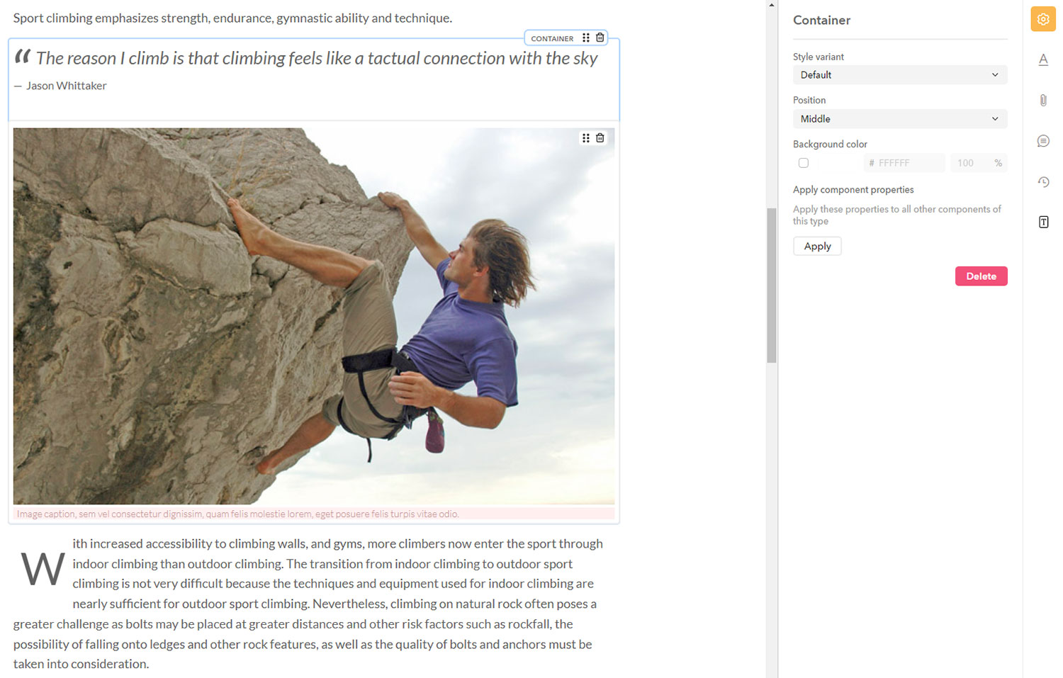 A filled Container component