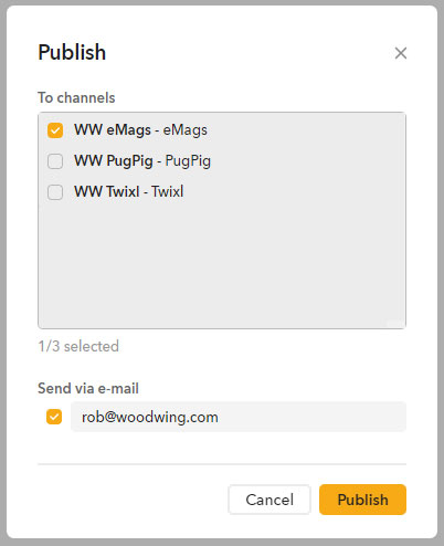 The Publish dialog