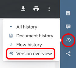 The Version overview option in the History panel menu