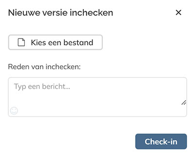 Het paneel Nieuwe versie inchecken