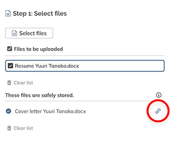 The Chain icon for copying a link to the document after adding it