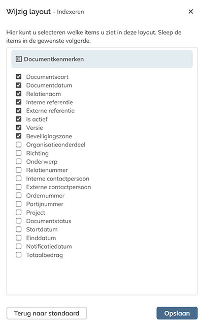 Via het paneel Wijzig Layout kunt u bepalen welke kenmerken op de pagina worden weergegeven