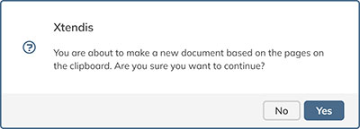 The confirmation dialog when turning copied pages into a new document