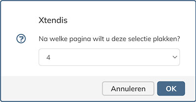 Het dialoogvenster om te kiezen waar in het document gekopieerde pagina's moeten worden geplakt