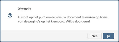 Het bevestigingsvenster bij het omzetten van gekopieerde pagina's in een nieuw document