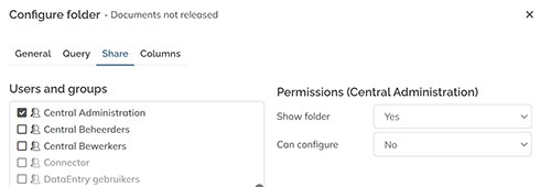 Options for determining what users are allowed to do with a shared folder