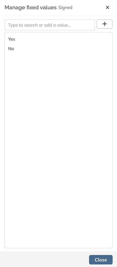 The Manage fixed value list panel