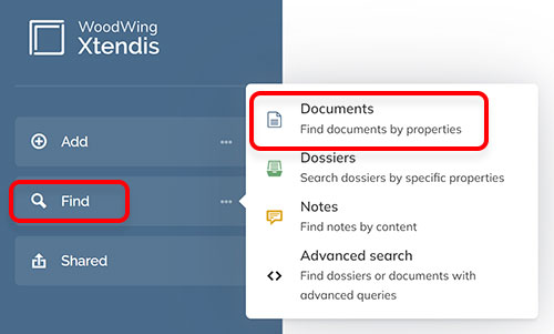 The options on the Dashboard for finding documents