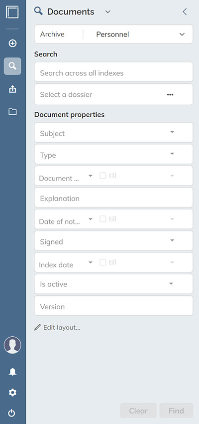 The options for finding a document