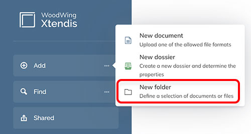 The Add new folder option on the dashboard