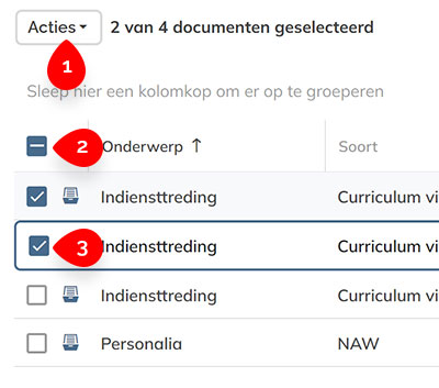 Geselecteerde items en het actiemenu