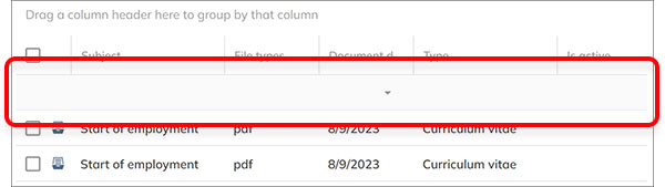 The area for entering a value to filter columns on
