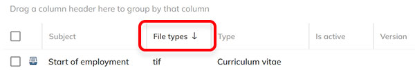 An arrow appears when a column is sorted