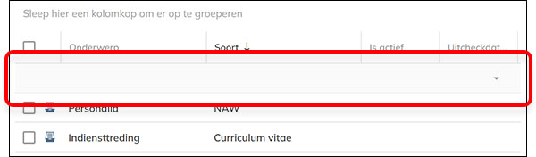 Het gebied om een waarde in te voeren voor het filteren van kolommen