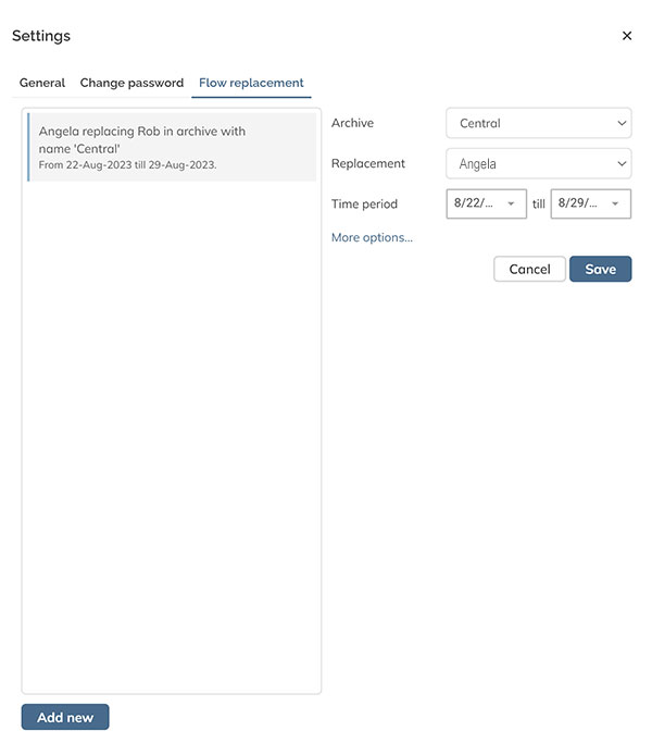 The flow replacement settings.