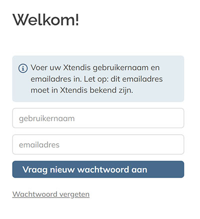 Het paneel Nieuw wachtwoord aanvragen.