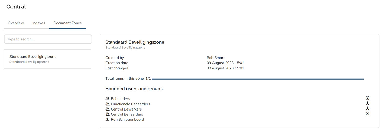 The Document zones tab of the Archive details page