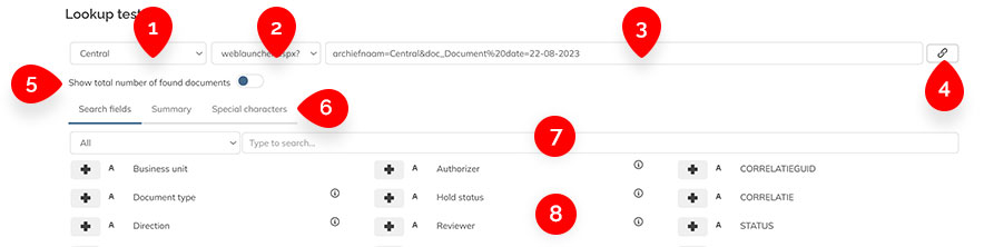 The components of the Lookup tester page