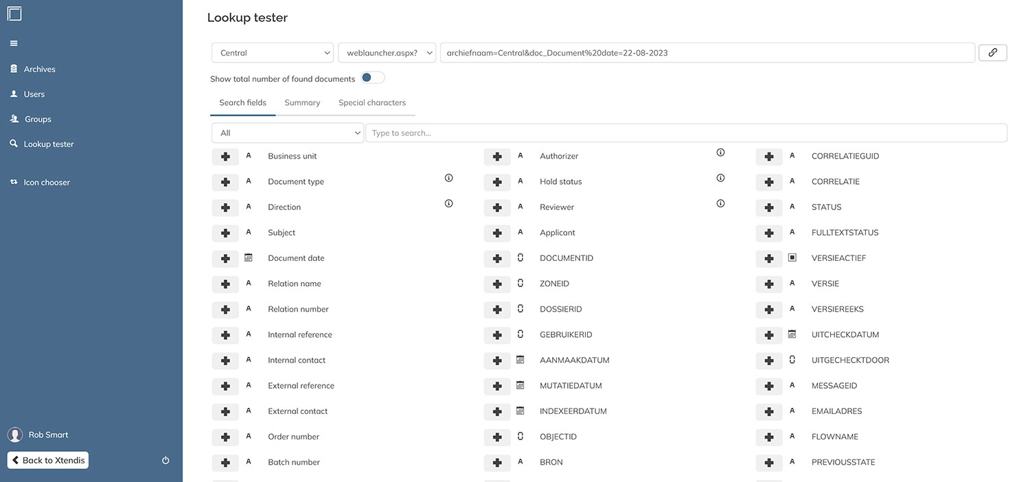 The Lookup tester page