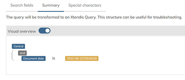 The summary tab is used for viewing a summary of the query