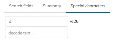 The special characters tab is used for decoding special characters