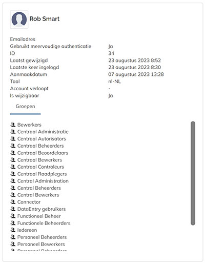 Het zijpaneel met een overzicht van de instellingen van de gebruiker