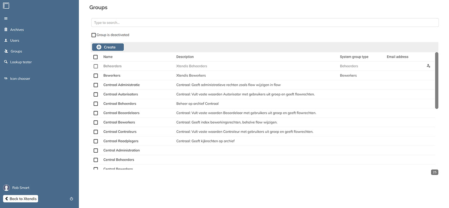 The User groups page