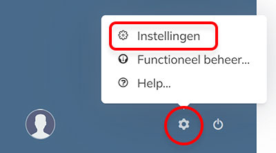 Het Instellingen icoon en menu-optie op de Startpagina