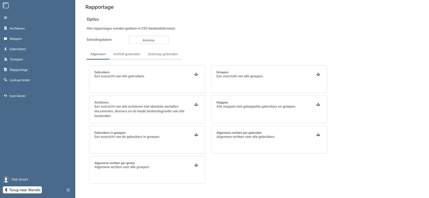 De pagina Rapportage