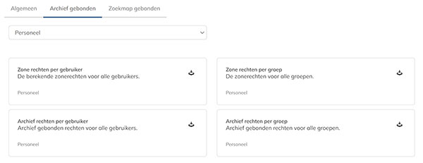 Het tabblad Archief gebonden op de Rapportage pagina