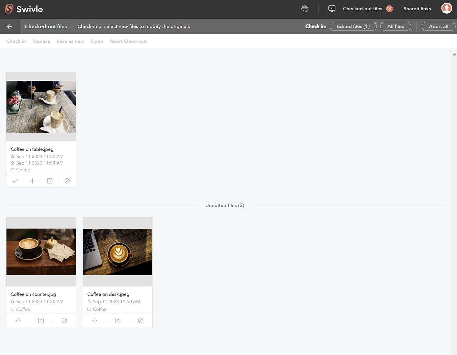 Files that have been checked out can be managed on the Checked-out files page
