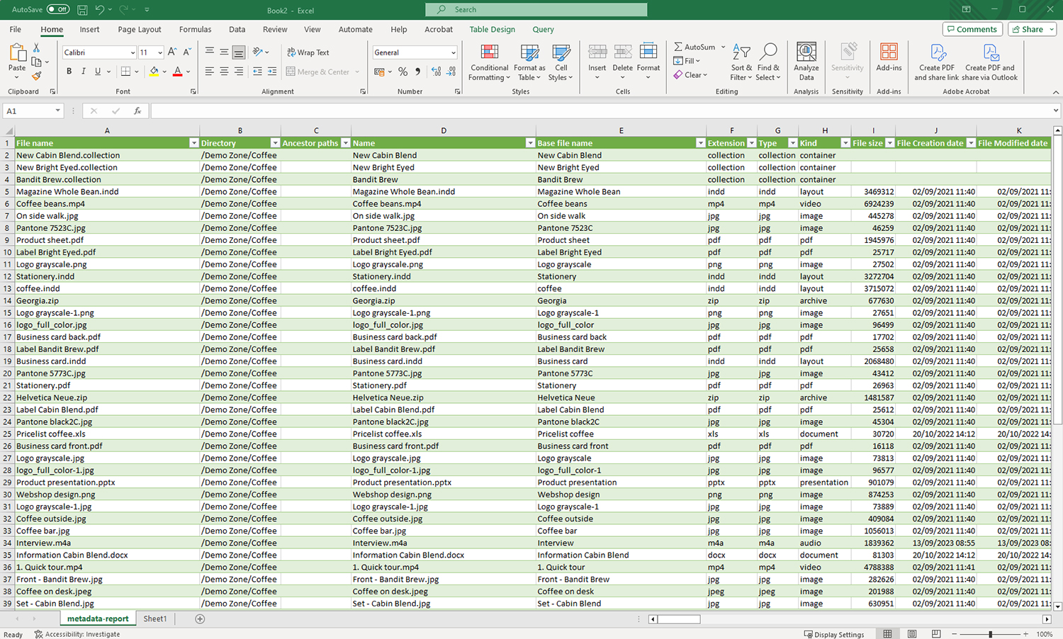A Metadata report created in Swivle