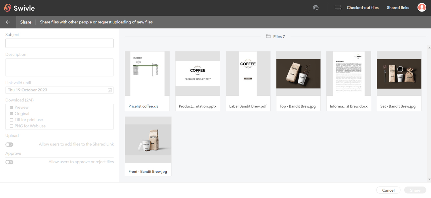 The page for sharing files with others