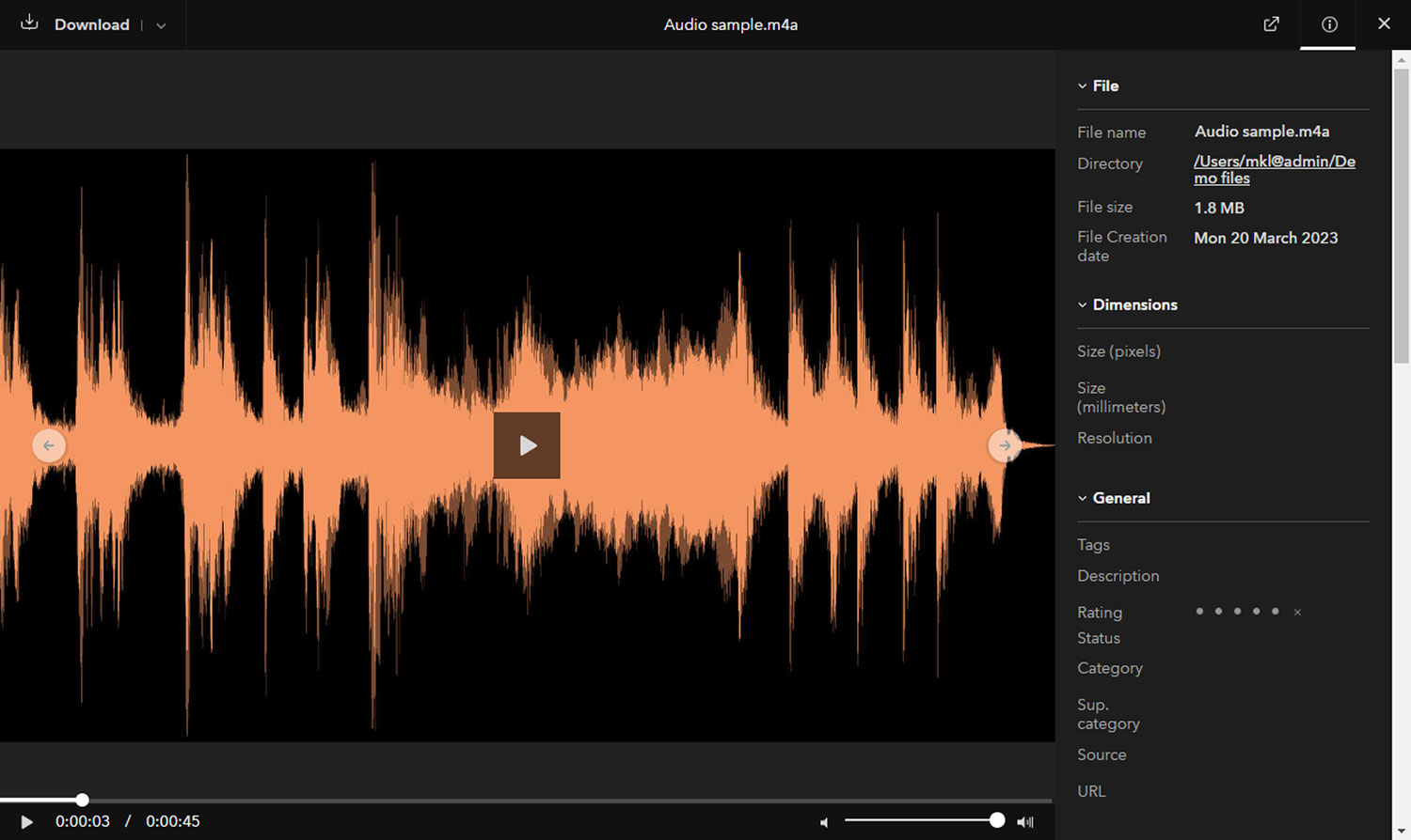 Previewing an audio file