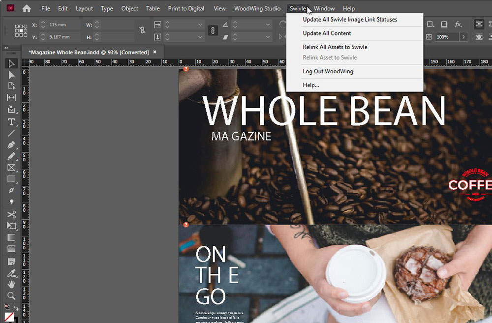Using Swivle for InDesign, layouts can be easily opened from Swivle and images from Swivle can be easily placed