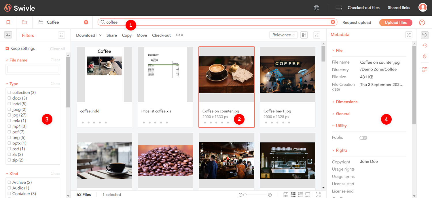 Locations in Swivle where metadata is displayed