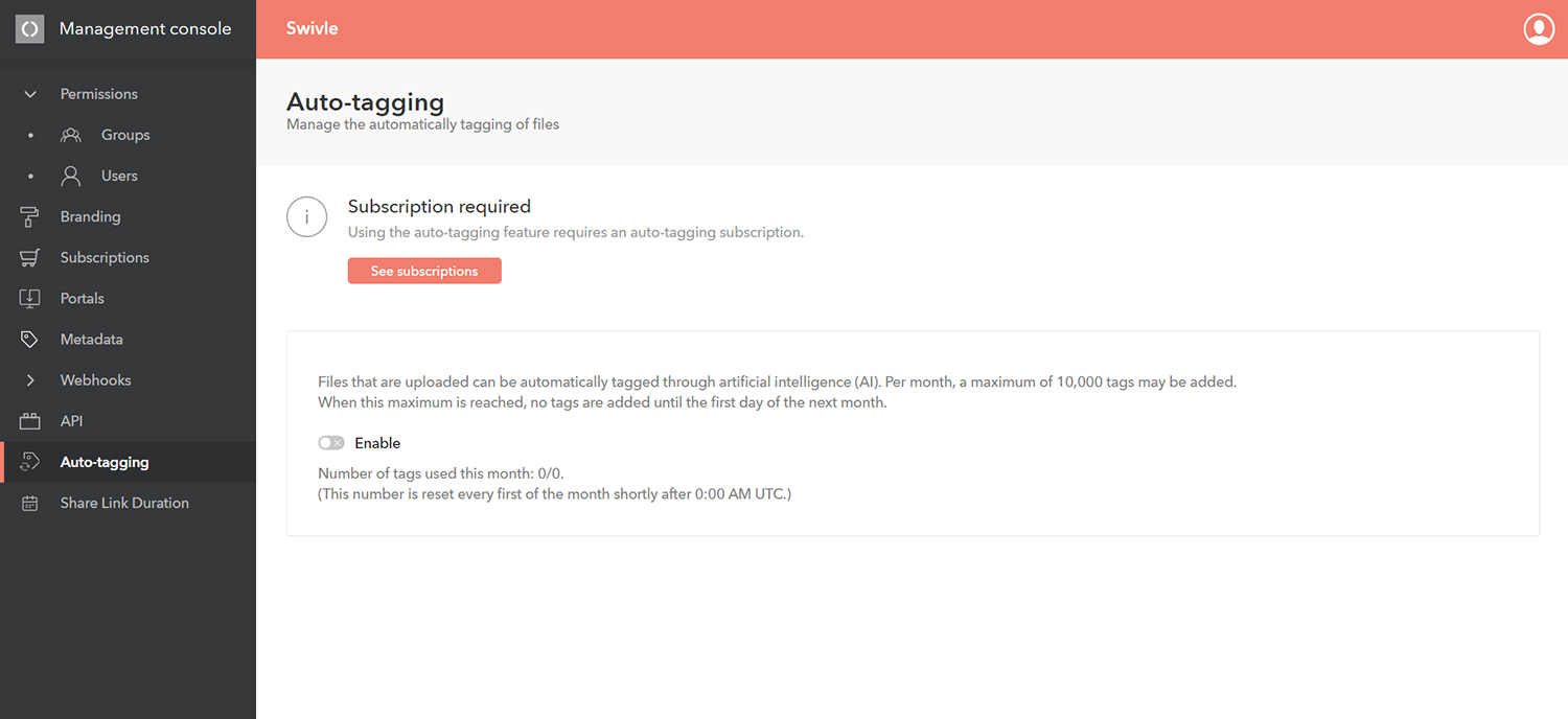 The Auto-tagging page in the Management Console 