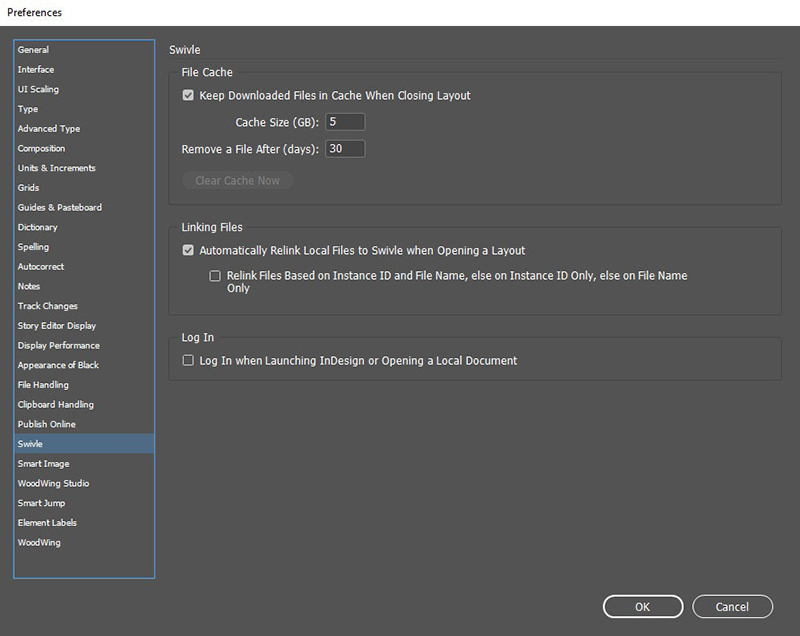 The Swivle for InDesign preferences