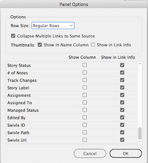 Swivle for InDesign options in the Links panel