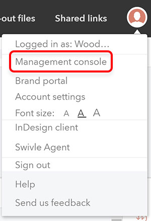 The Management Console option in the Avatar menu