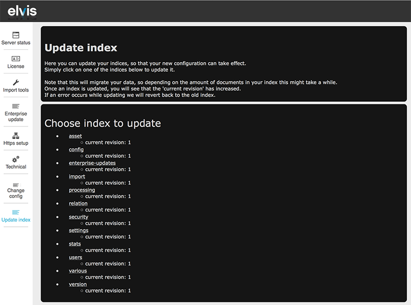 The Update Index page