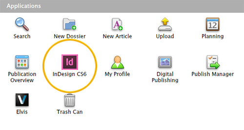 The InDesign icon as an application on the Home page